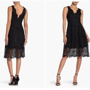 ASTR the label All Lace Black MIDI Dress Black, Lined, Women's Large, V neck /x1
